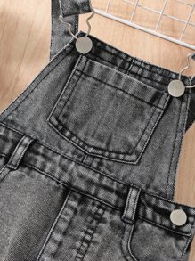 Bebé Petos mezclilla con parche con bolsillo desgarro - Gris Oscuro - Ver 4