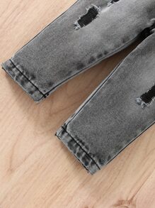 Bebé Petos mezclilla con parche con bolsillo desgarro - Gris Oscuro - Ver 6