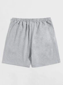 ROMWE MEN Goth Guys Letter Graphic Drawstring Waist Shorts - Light Grey - View 2