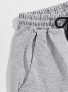 ROMWE MEN Goth Guys Letter Graphic Drawstring Waist Shorts - Light Grey - View 4