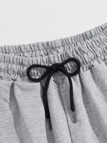 ROMWE MEN Goth Guys Letter Graphic Drawstring Waist Shorts - Light Grey - View 3