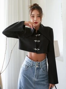 DAZY Chaqueta Corta Con Gancho Y Ojal - Negro - Ver 3