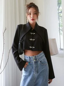 DAZY Chaqueta Corta Con Gancho Y Ojal - Negro - Ver 5