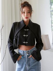 DAZY Chaqueta Corta Con Gancho Y Ojal - Negro - Ver 6