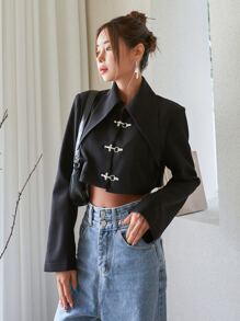 DAZY Chaqueta Corta Con Gancho Y Ojal - Negro - Ver 7