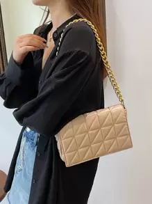 CONTAINEVERY Waterproof,Lightweight,Business Casual Quilted Chain Flap Square Bag For Teen Girls Women College Students,Rookies & White-collar Workers Perfect for Office,College,Work ,Business,Commute - Khaki - View 4