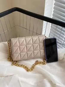 CONTAINEVERY Waterproof,Lightweight,Business Casual Quilted Chain Flap Square Bag For Teen Girls Women College Students,Rookies & White-collar Workers Perfect for Office,College,Work ,Business,Commute - Khaki - View 5