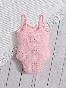 SHEIN 嬰兒女寶寶蝴蝶結前洋縮紗肩帶連體衣 - 淺粉色 - 查看 2