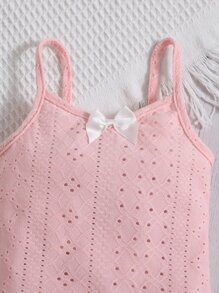 SHEIN 嬰兒女寶寶蝴蝶結前洋縮紗肩帶連體衣 - 淺粉色 - 查看 3