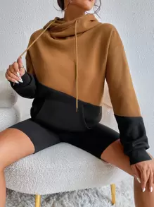 Flirla Áo hoodie rút túi Kangaroo Colorblock, Áo dài tay - Nhiều màu - Xem 4
