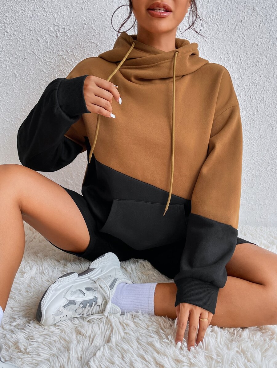 Flirla Áo hoodie rút túi Kangaroo Colorblock, Áo dài tay - Nhiều màu - Xem 1