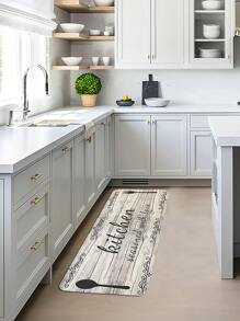 1pc Slogan Graphic Kitchen Rug, Wooden Pattern Anti-slip Floor Mat For Kitchen - Multicolor - View 4