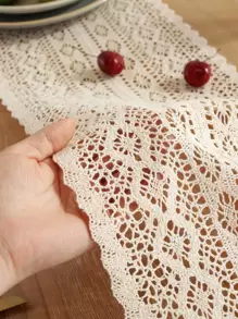 1入組鏤空流蘇邊餐墊,波西米亞織物編織設計餐墊適用於晚餐桌子 - 米色 - 查看 2