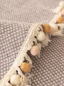 1入組小絨球和流蘇裝飾沙發巾 - 棕色 - 查看 3