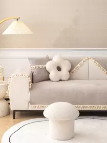 1入組小絨球和流蘇裝飾沙發巾 - 棕色 - 查看 2