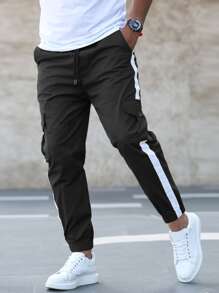 Manfinity Homme Men Contrast Tape Flap Pocket Cargo Trousers - Black - View 1