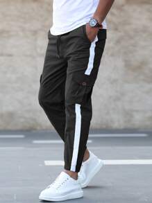 Manfinity Homme Men Contrast Tape Flap Pocket Cargo Trousers - Black - View 2