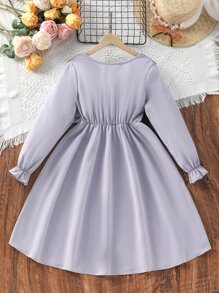 Niñas Vestido de manga con volante ribete con fruncido - Neblina azul - Ver 2