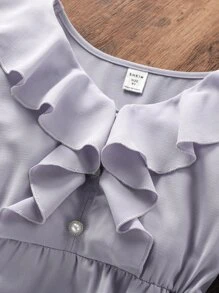 Niñas Vestido de manga con volante ribete con fruncido - Neblina azul - Ver 4