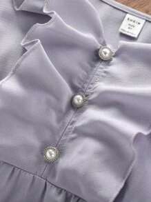 Niñas Vestido de manga con volante ribete con fruncido - Neblina azul - Ver 5