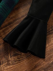 Girls Plaid Print Flounce Sleeve Belted Dress - Multicolor - View 7