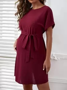 SHEIN 孕婦蝙蝠袖繫腰帶洋裝