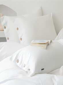 1pair Button Decor Pillowcase Without Filler - White - View 3