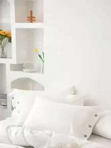 1pair Button Decor Pillowcase Without Filler - White - View 4