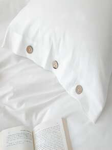 1pair Button Decor Pillowcase Without Filler - White - View 5