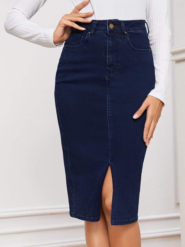 EMERY ROSE 高腰高衩牛仔半身裙