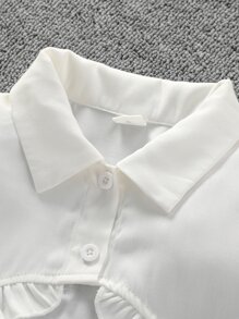 SHEIN Blusa Y Vestido Cami Con Ribete De Volantes Sólidos Para Niña Pre-adolescente - Azul y blanco - Ver 3