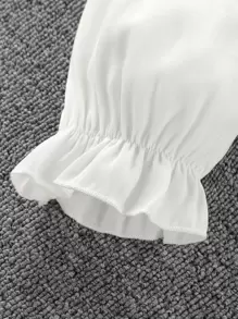 SHEIN Blusa Y Vestido Cami Con Ribete De Volantes Sólidos Para Niña Pre-adolescente - Azul y blanco - Ver 5