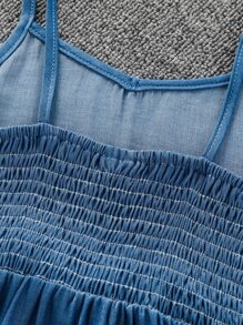 SHEIN Blusa Y Vestido Cami Con Ribete De Volantes Sólidos Para Niña Pre-adolescente - Azul y blanco - Ver 6