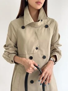 DAZY 插肩袖雙排釦腰帶風衣外套 - 卡其色 - 查看 3