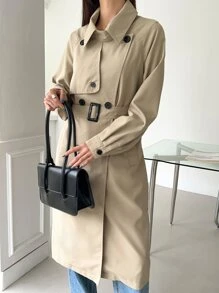 DAZY 插肩袖雙排釦腰帶風衣外套 - 卡其色 - 查看 6