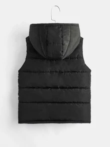 SHEIN Tween Boy Slant Pocket Zip Up Hooded Vest Coat,In Fall/Winter - Black - View 3