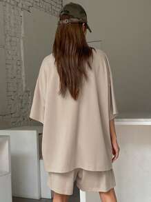 DAZY 女士字母图案落肩T恤和短裤家居服套装