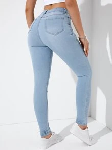 SHEIN Essnce Patch Pocket Skinny Jeans