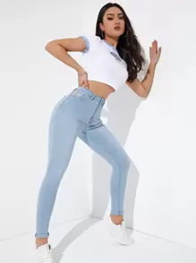 SHEIN Essnce Patch Pocket Skinny Jeans