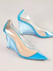 Tacones de punta cerrada PVC cuña - Azul menta - Ver 2