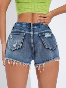 EMERY ROSE Ripped Raw Trim Denim Shorts Y2k