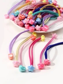 30pcs Toddler Girls Random Color Heart & Star Decor Hair Tie