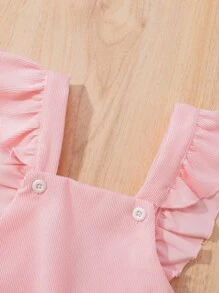 Baby Heart Print Bodysuit & Ruffle Trim Overall Jumpsuit - Multicolor - View 4