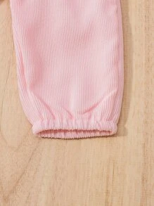 Baby Heart Print Bodysuit & Ruffle Trim Overall Jumpsuit - Multicolor - View 5