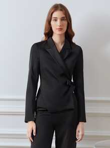 MOTF PREMIUM TIE SIDE WRAP BLAZER - Black - View 2