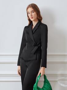 MOTF PREMIUM TIE SIDE WRAP BLAZER - Black - View 4