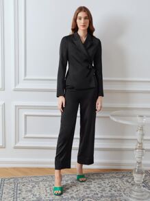 MOTF PREMIUM TIE SIDE WRAP BLAZER - Black - View 5