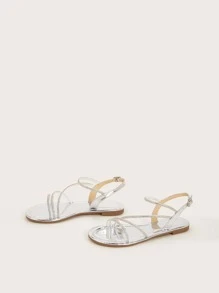 水鑽裝飾露跟涼鞋 - 銀色 - 查看 2