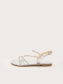 水鑽裝飾露跟涼鞋 - 銀色 - 查看 3