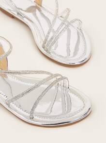 水鑽裝飾露跟涼鞋 - 銀色 - 查看 5